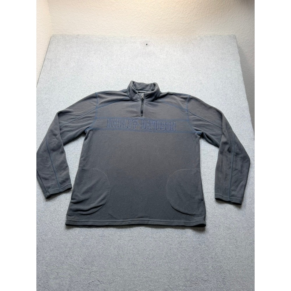 Harley Davidson Mens Gray Fleece Quarter Zip Pullover Embroidered Logo Large